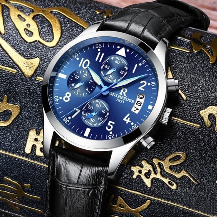 Orologio da uomo 2026 con cinturino in pelle, datario, resistente all'acqua, al quarzo, cronografo blu