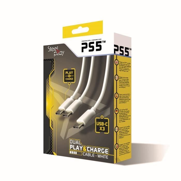 Dual Play charging cable for PS5 controllers - White - STEELPLAY