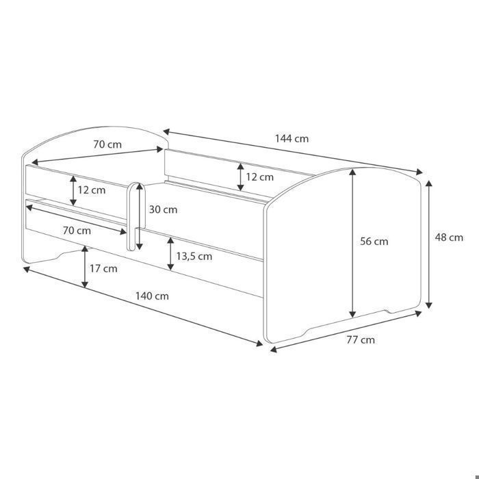 Lit enfant 160x80 cm COMPLET – Lit junior avec matelas – Sommier à lattes + Barrière de sécurité – Blanc