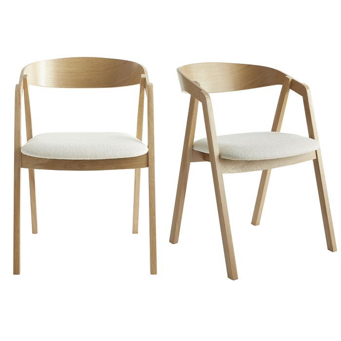Miliboo - LOVA Stackable Scandinavian Chairs in Light Oak Wood and Off-White Bouclé Wool-Effect Fabric (Set of 2)