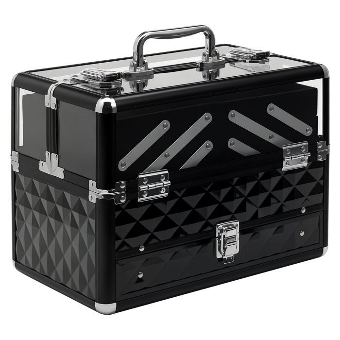 Estuche de maquillaje - HOMCOM - caja de cosméticos con asa y cierre - aluminio acrílico - 30x18x22cm - negro