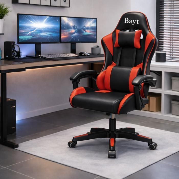 Bayt Chaise Gaming Ergonomique - Accoudoirs Réglables - Hauteur Ajustable - Dossier Inclinable - Noir