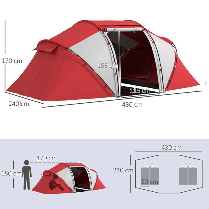Outsunny - Tente de camping - Polyester - 430x240x170cm - Rouge