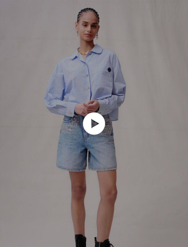 Gestreept cropped shirt - Blauw