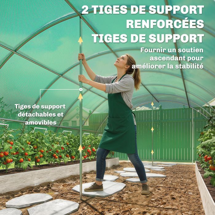 Serre tunnel de jardin - Outsunny - acier galvanisé Ø25mm et structure renforcée - bâche PE 140g/m² - 395x595x199cm - vert
