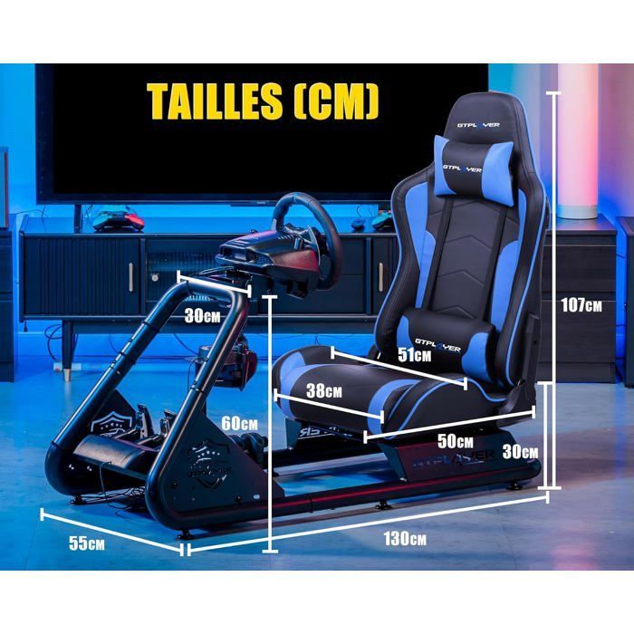Simulador de conducción, soporte para volante, asiento de simulación para PC con altavoces, azul