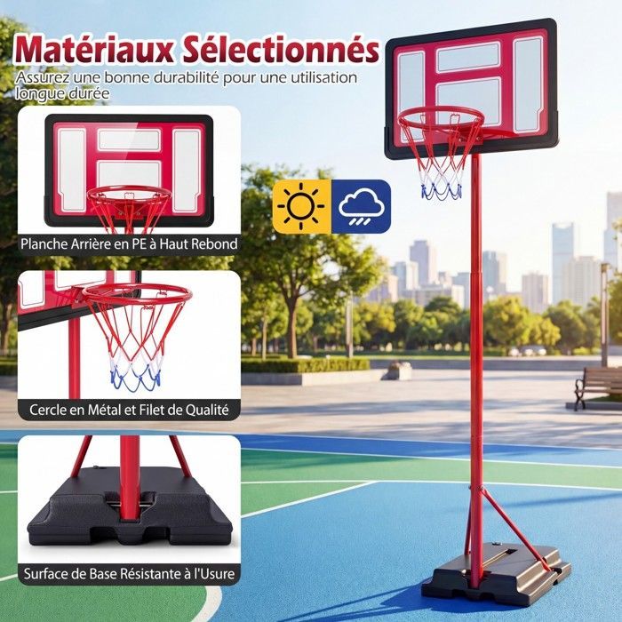 Aro de baloncesto independiente COSTWAY de 95-155 cm - Soporte, base con peso, rellenable - Aro de metal con red - Tablero de alto rebote