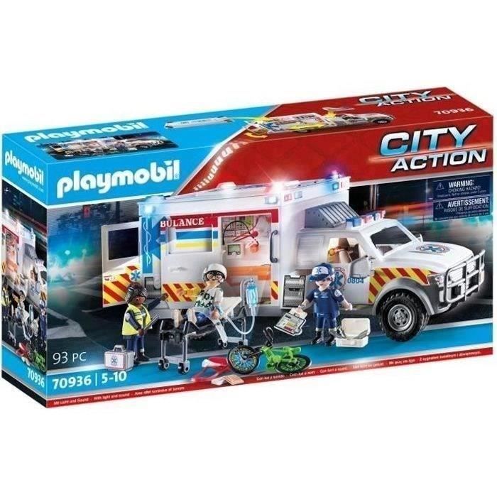 PLAYMOBIL 70936 Amerikanischer Krankenwagen mit Sanitätern und Verletztem, Stadtgeschehen, Die Sanitäter
