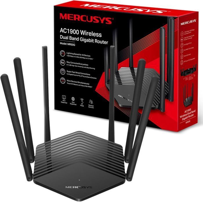 AC1900Mbps Dual-Band WiFi Router - MERCUSYS MR50G - 6 External Antennas - 2 Gigabit LAN Ports + 1 Gigabit WAN Port