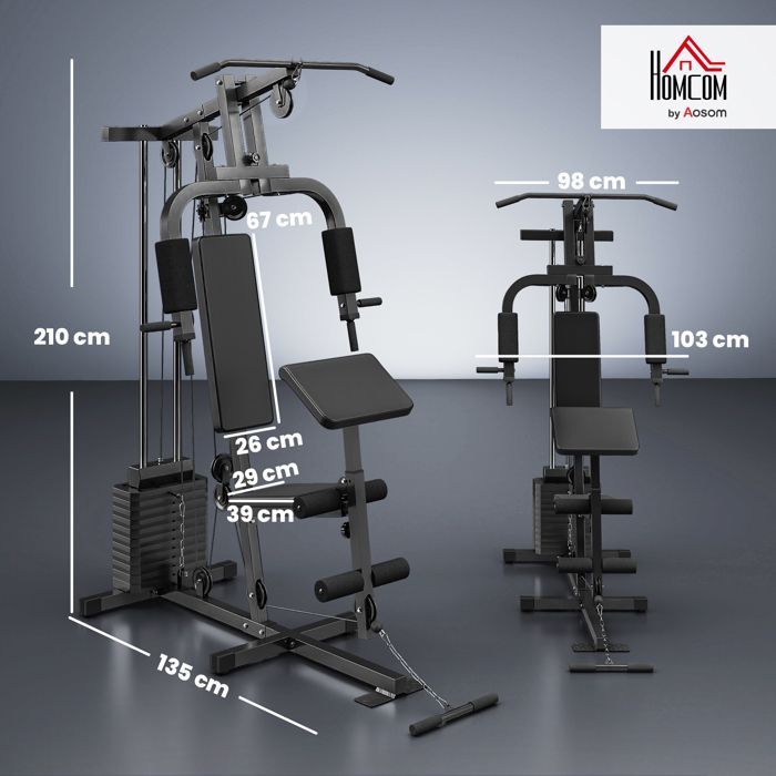 Estación de entrenamiento con pesas - HOMCOM - barra de dominadas mariposa con 12 discos, 65 kg - acero - negro