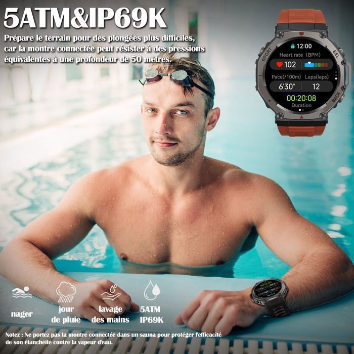 Montre connectée homme - WENZYLIQUOX - Sport - GPS intégré - Écran AMOLED 1,43