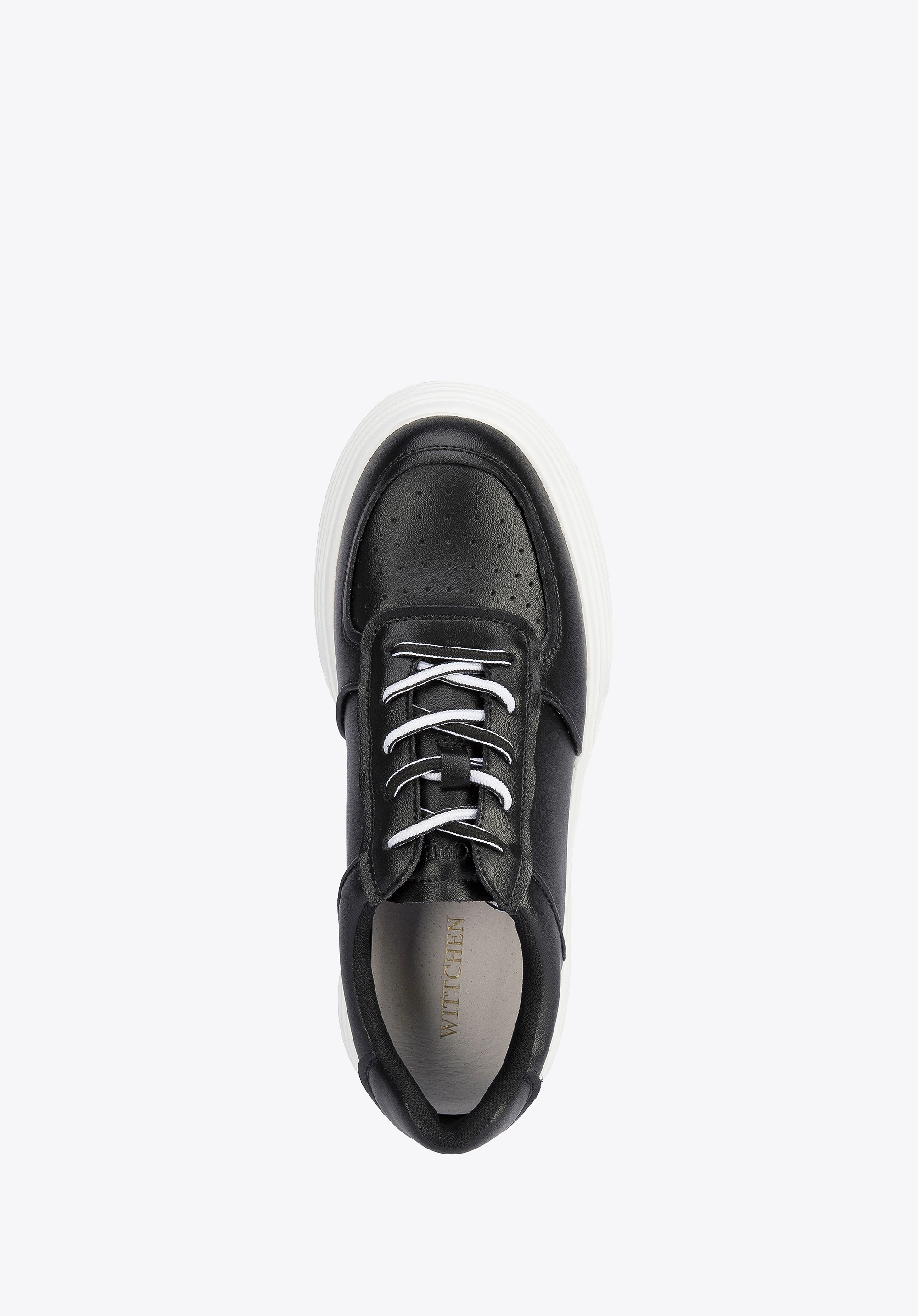 Damskie sneakersy skórzane na lekkiej platformie czarno-białe