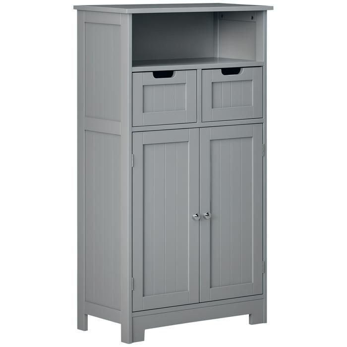 Bathroom cabinet - Kleankin - 2 drawers, niche, cupboard with door, adjustable shelf - 60 x 30 x 109 cm - grey