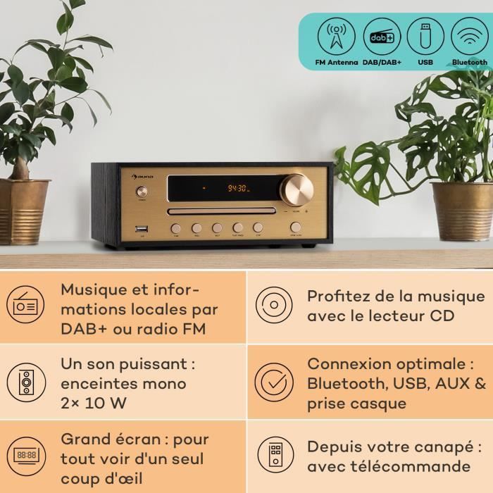 Sistema HiFi - Auna - Berklee - Bluetooth - Altavoces estéreo - FM MP3 USB - Negro