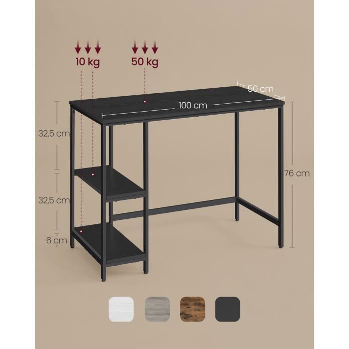 Scrivania con contenitore - VASAGLE - Stile industriale - Finitura in legno nero - 2 ripiani reversibili