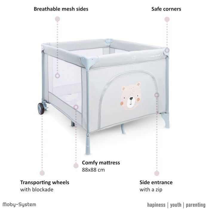 NC Travel Cot, Easy-to-Fold Travel Cot, Mattress, Carry Bag