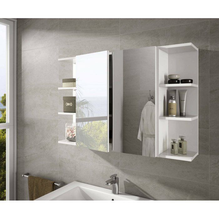 Dmora - Tacoma wandkast, 20 x 19,5 x 65 cm, wit, paneel met houtlook