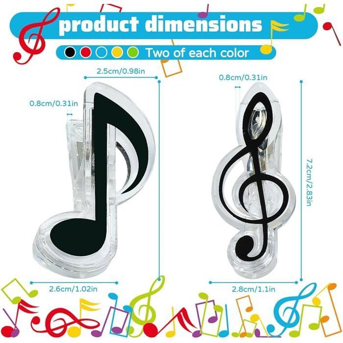 Set di 20 clip musicali per leggii, clip a forma di chiave di violino per spartiti, clip per libri