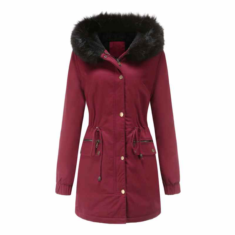 Giacca invernale da donna 2021, taglie forti 3XL, spessa, calda, con cappuccio, parka casual slim, nera e rosa, in cotone imbottito.