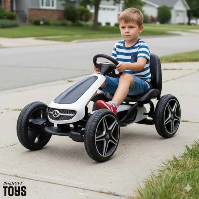 Kart de pedales MERCEDES-BENZ - Blanco - Para edades de 3 a 7 años - Producto con licencia oficial - Neumáticos de EVA - Asiento de cuero