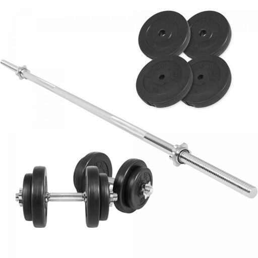  „Gorilla Sports“ 60 kg svarmenų rinkinys su hanteliais ir štanga