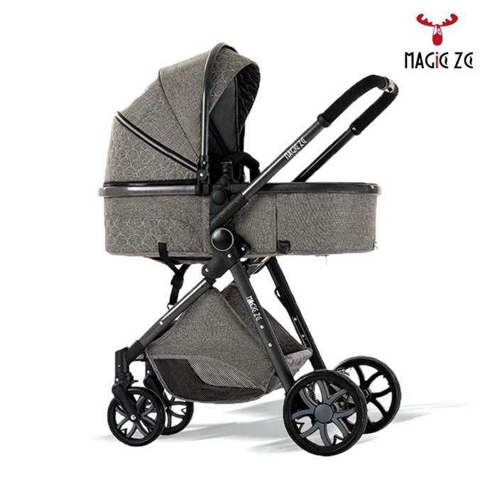 Poussette 3 en 1 MagicZC,Dossier réglable,nouveau né,pliable,avec siege auto,0-3 ans,bebe 3 en 1,Gris foncé