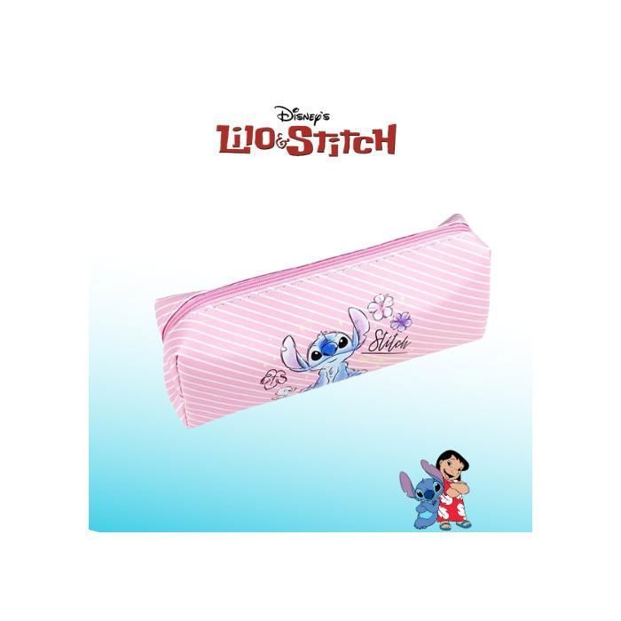 Astuccio Stitch – Righe rosa – Grande capacità – 20 x 5 x 7 cm