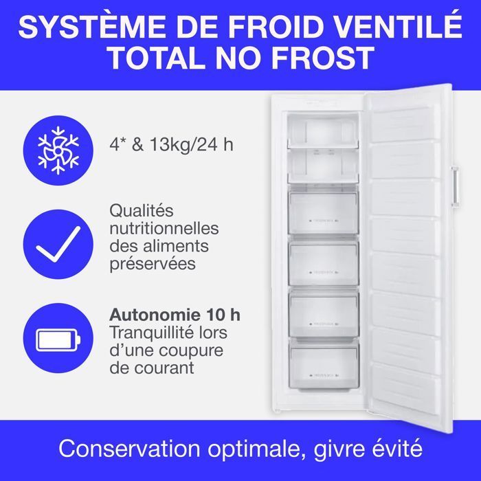 Congélateur armoire - CONTINENTAL EDISON - CECUF204NFWD - 204 L - Total No Frost - Classe D - Blanc