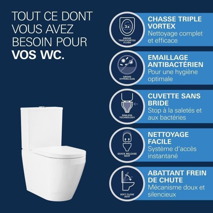Ensemble WC à poser - Sortie horizontale - Sans bride - GROHE Euro Ceramic (102 489 SH00)