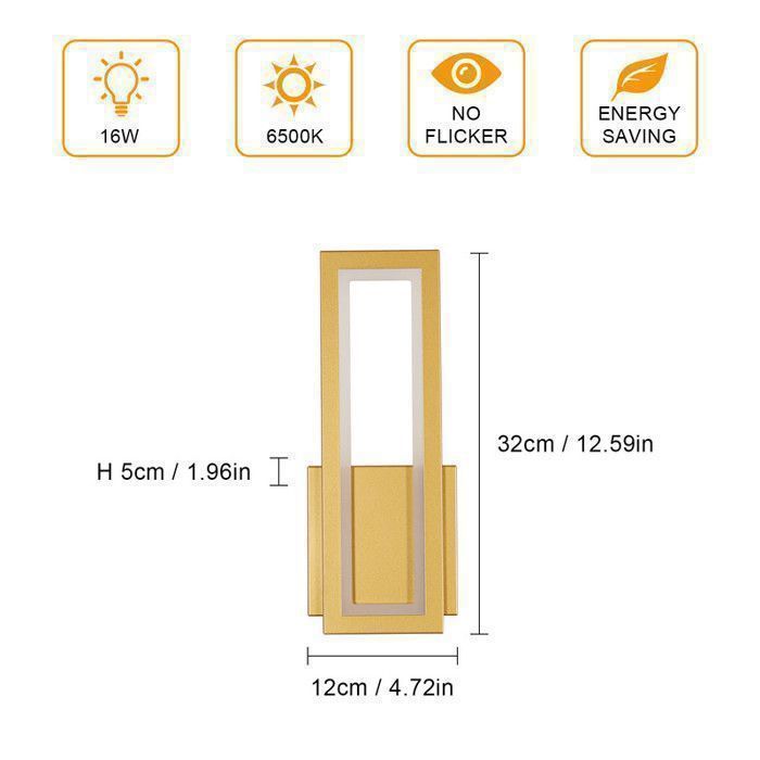 Aplique de pared LED DELIPOP de 12 W y 6500 K para interiores – Diseño rectangular moderno en color dorado – Iluminación interior para sala de estar, dormitorio y pasillo.