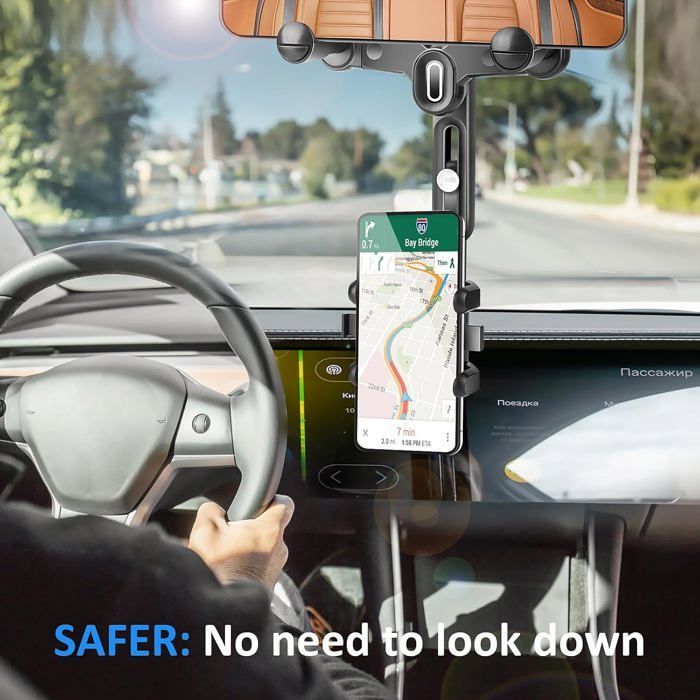 Support Téléphone Rétroviseur Voiture, Porte Téléphone Voiture Rotatif à 360 Degrés, Opération à Une Main, Support de Téléphone
