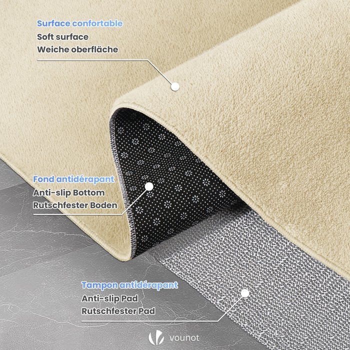 Tapete VOUNOT® macio, de pelo baixo e antiderrapante para sala de estar, 200x300cm, bege liso