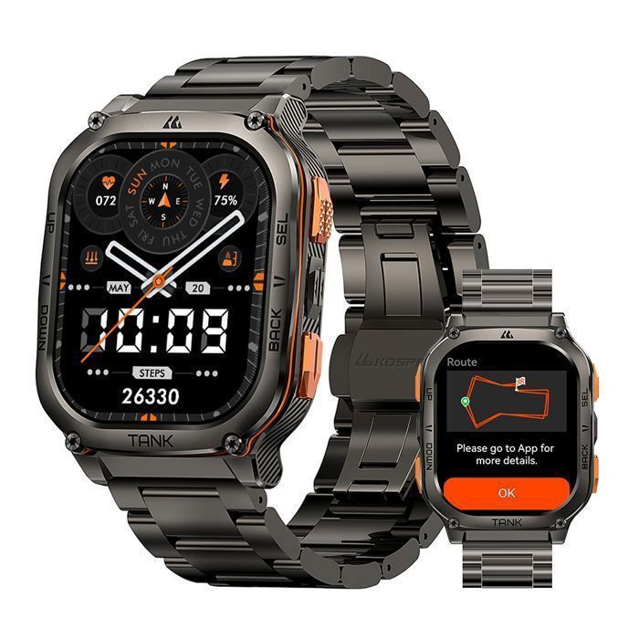 KOSPET M3 Ultra Smartwatch voor heren, GPS-sporthorloge, batterijduur van meer dan 40 dagen, waterdicht tot 50 meter, slaaptracker, belfunctie - 2 bandjes - zwart