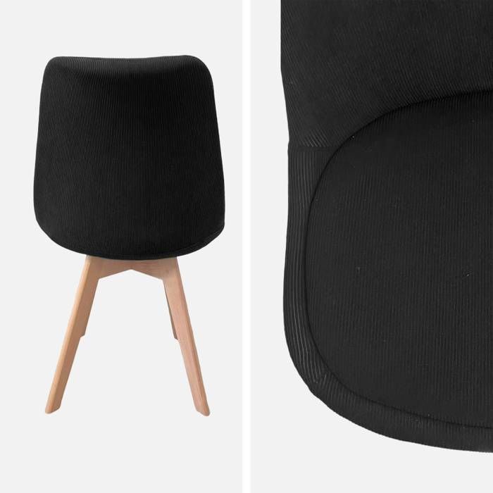 Juego de 4 sillas escandinavas con tapicería de pana negra y patas de madera de haya - Nils