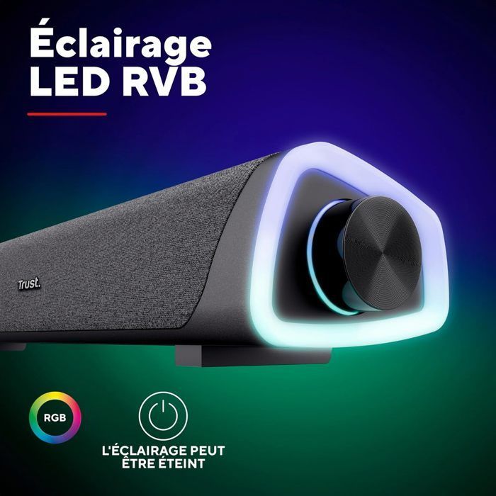 Trust Liro 12W PC Soundbar, PC-luidspreker met RGB LED-verlichting, 3,5 mm-aansluiting, USB-voeding, compacte luidspreker, zwart
