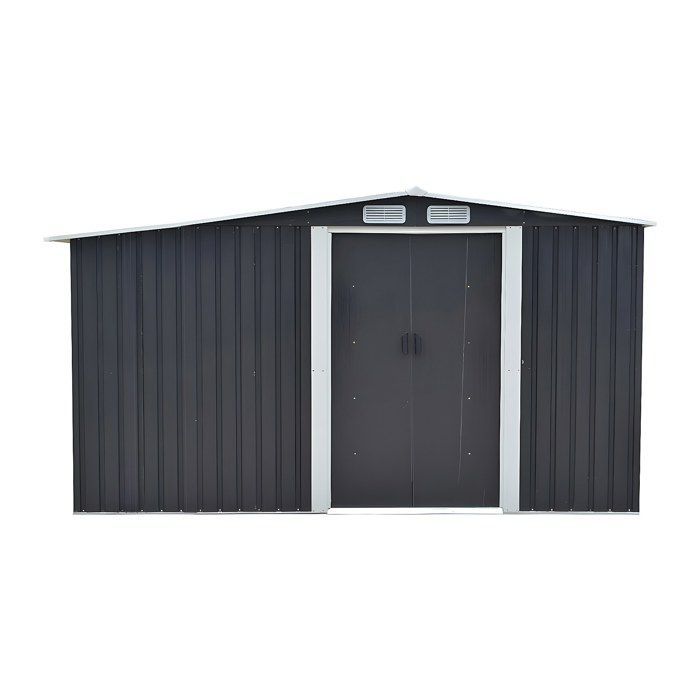 Metall-Gartenschuppen mit Brennholzlagerung aus grau verzinktem Stahl, 10,29 m² - LERY