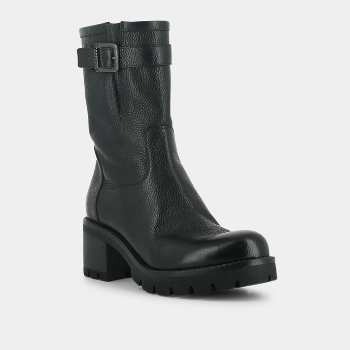 Bottines à boucles  en cuir grainé noir