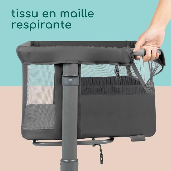 Cuna plegable y colecho BEBECONFORT Zina, de 0 a 6 meses (0 a 9 kg), 5 posiciones, colchón ajustable, grafito mineral.