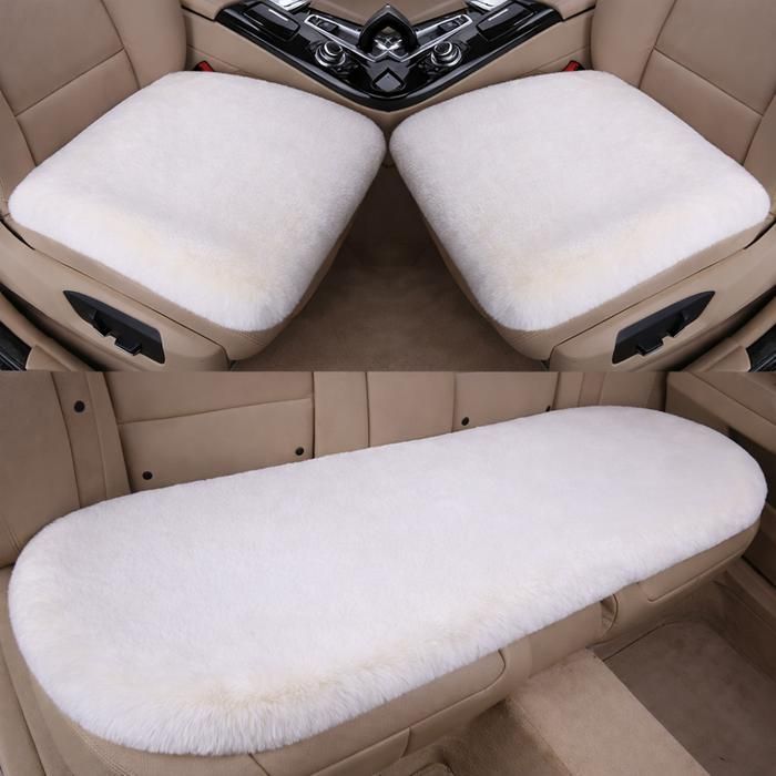 Fundas de felpa para asientos de coche - Protectores para asientos delanteros y traseros - Alfombrilla antideslizante - Universal (Blanco, juego de 3)