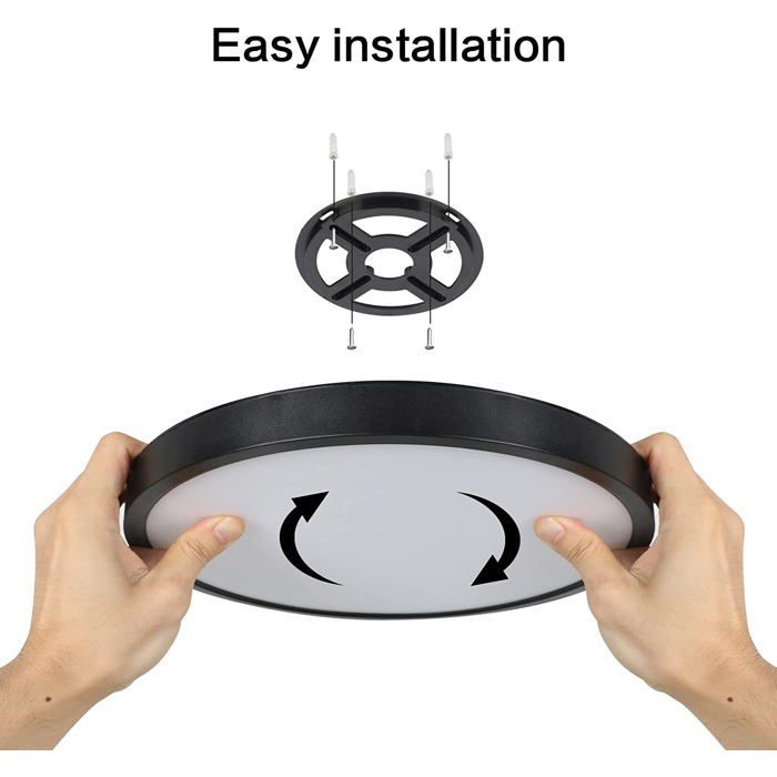 DORLINK Plafonnier LED IP50 Rond Noir 30x30cm – Luminaire Moderne Imperméable pour Salle de Bain, Chambre, Cuisine, Salon