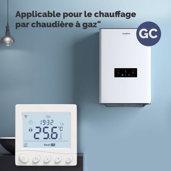 Termostato intelligente WiFi AIMOONSA - Caldaia a gas - Programmabile 5+1+1 - Compatibile con Alexa/Google