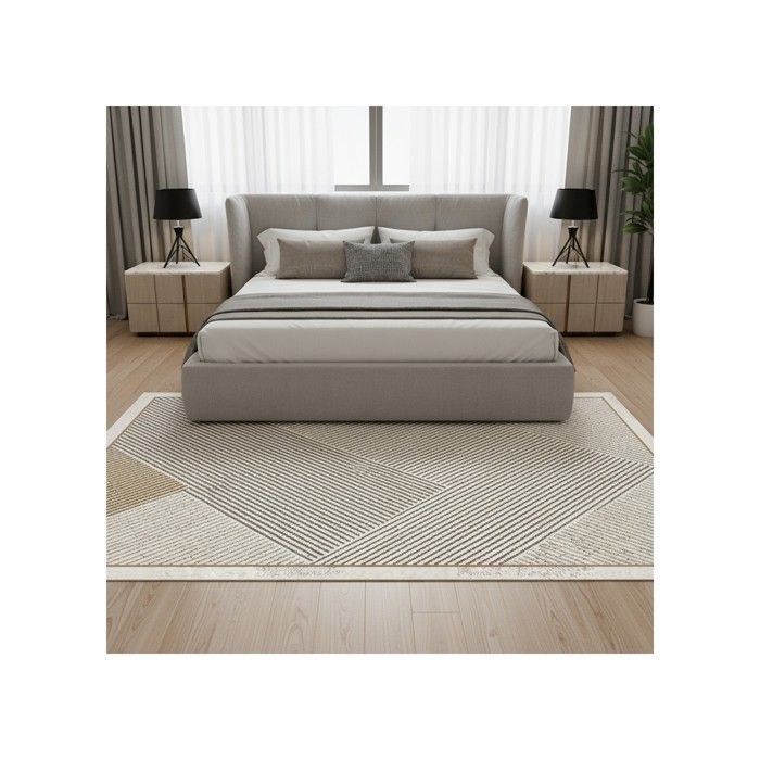 Tapis - MELIS HOME - Chevrons - Beige/Taupe - Lavable - Antidérapant 7 mm
