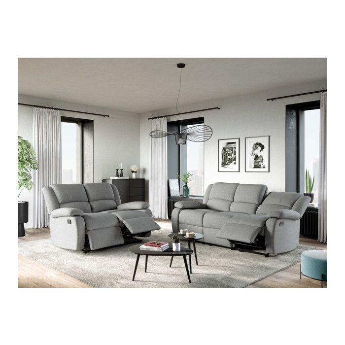 Canapé Relaxation 2 places LEO en Tissu - Gris clair - L143 x 93 x 96cm - LOUNGITUDE