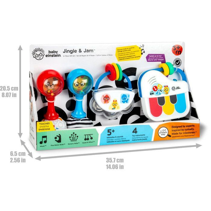 BABY EINSTEIN – Jingle & Jam Musikalisches Baby-Geschenkset mit 3 Musikspielzeugen: Mini-Tamburin, 2 Maracas, Babyklavier