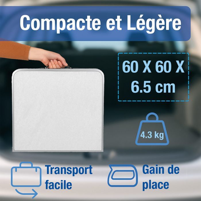 Folding Camping Table with 4 Stools, 120 x 60 cm, Adjustable Height 54/61/70 cm, White MDF Tabletop, Aluminum Frame