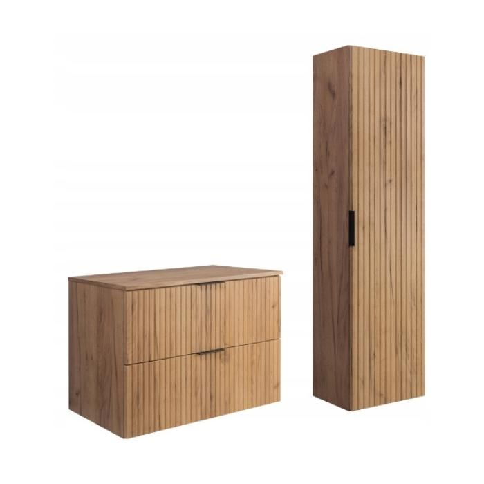 FLOW Bathroom Furniture Set - 80cm Countertop Basin Unit and Wall Cabinet - Oak