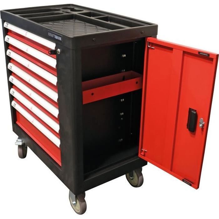 Carro de taller Kraftmann de 7 cajones con 1 puerta lateral (vacío)