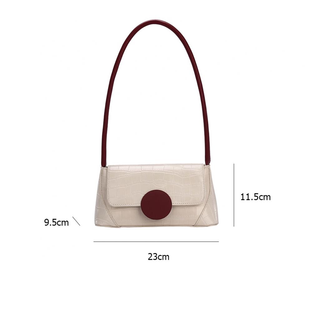 Borsa a mano da donna con motivo a pietra, in pelle PU, portatile, stile retrò casual, con fibbia rotonda, da indossare sotto il braccio.