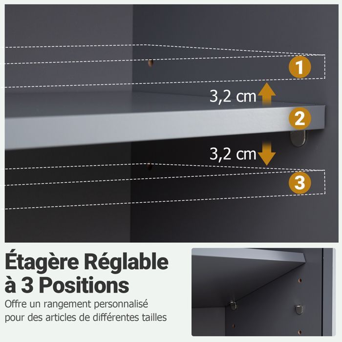 COSTWAY Meuble Mural Salle de Bain avec 2 Portes, Étagère Réglable, Compartiment Ouvert, pour Toilette, Buanderie, Salon, Gris