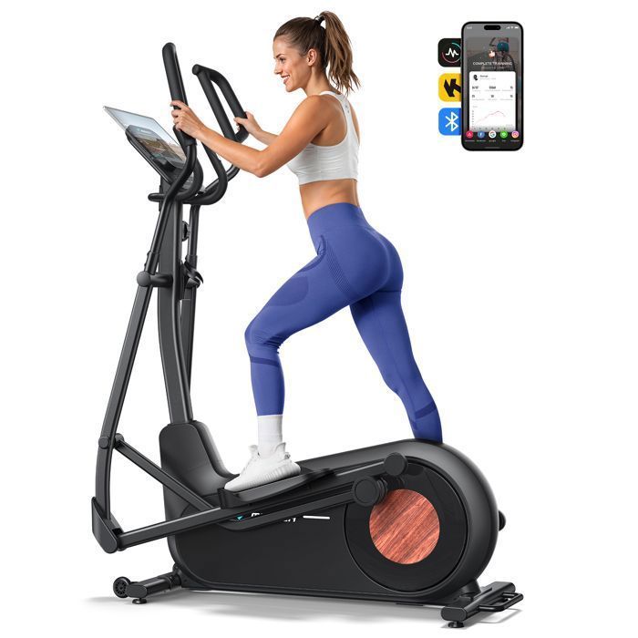 Merach home elliptical trainer, 8 resistance levels, manual adjustment, with monitor, connected app